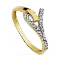 Sortija oro 18k bicolor circonitas 1.5mm. formando Y [AA7353]