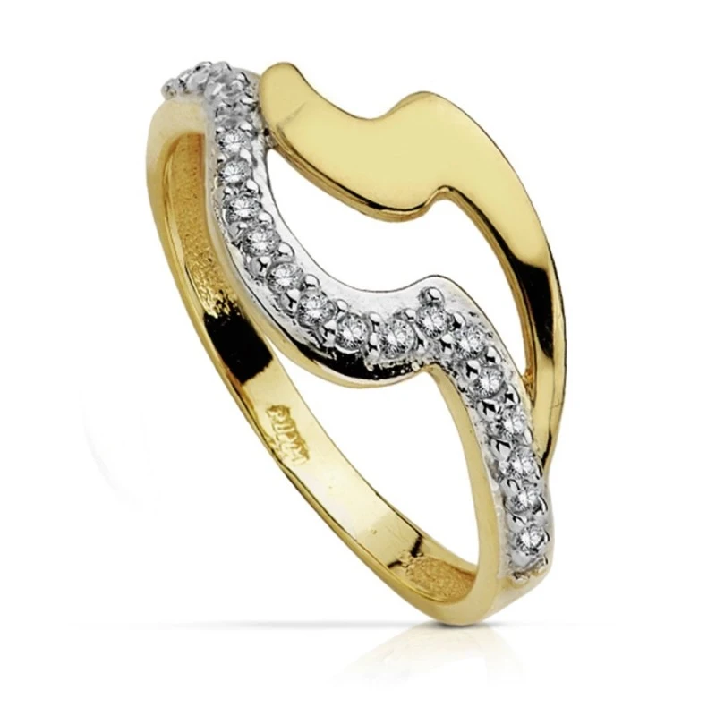 Sortija oro 18k bicolor circonitas 2mm. ondas [AA7355]