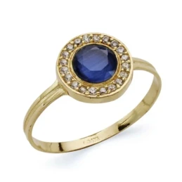 Sortija oro 18k redonda 9mm. circonitas centro piedra azul [AA7366]