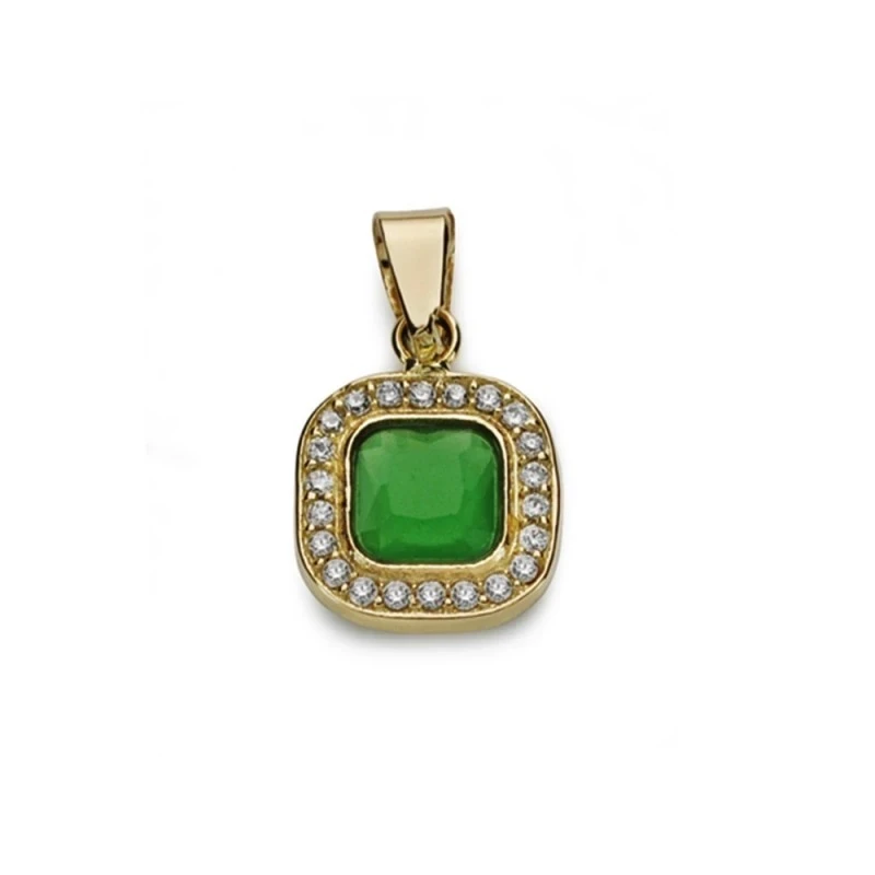 Colgante oro 18k redondo 9mm. circonitas centro piedra verde [AA7371]