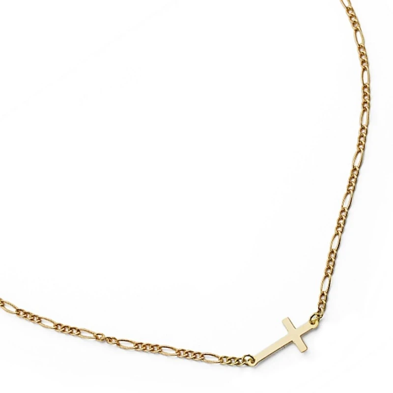 Colgante gargantilla oro 18k cruz lisa cadena 42cm. [AA7372]