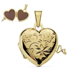 Colgante oro 18k portafotos corazón labrado 23mm. [AA7373]