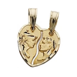 Colgante oro 18k corazón partido pareja 13mm. enamorados [AA7376]