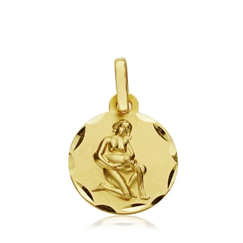 Medalla oro 18k horóscopo Acuario 13mm. signo zodiaco [AA7396]