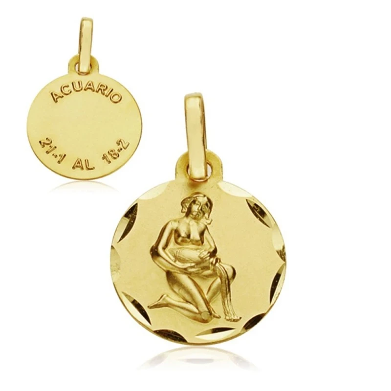Medalla oro 18k horóscopo Acuario 13mm. signo zodiaco  [AA7396GR]