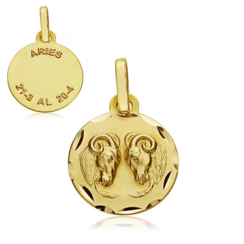 Medalla oro 18k horóscopo Aries 13mm. signo zodiaco [AA7397]