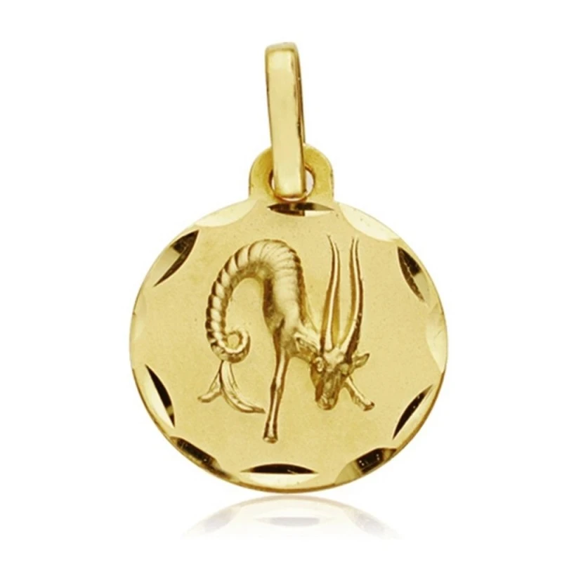 Medalla oro 18k horóscopo Capricornio 13mm.  signo zodiaco [AA7399GR]