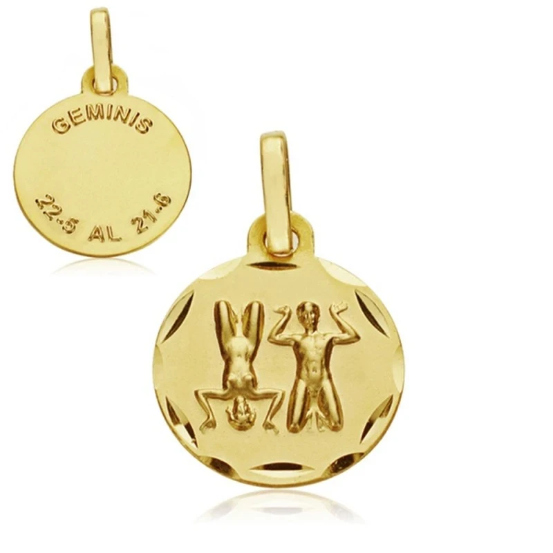 Medalla oro 18k horóscopo Géminis 13mm. signo zodiaco [AA7401]
