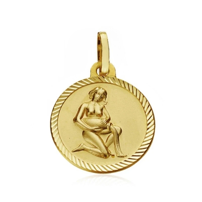 Medalla oro 18k horóscopo Acuario 16mm. signo zodiaco [AA7407GR]
