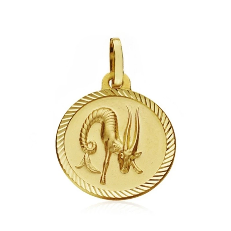 Medalla oro 18k horóscopo Capricornio 16mm. signo zodiaco [AA7410]