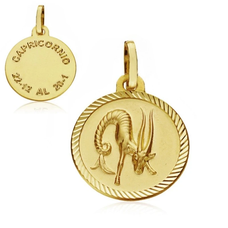 Medalla oro 18k horóscopo Capricornio 16mm. signo zodiaco [AA7410]