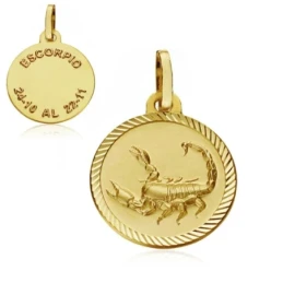 Medalla oro 18k horóscopo Escorpio 16mm. signo zodiaco [AA7411]
