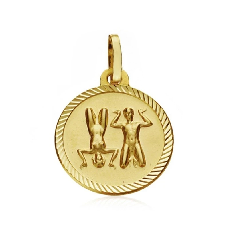 Medalla oro 18k horóscopo Géminis 16mm. signo zodiaco [AA7412]