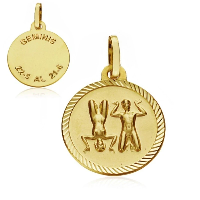 Medalla oro 18k horóscopo Géminis 16mm. signo zodiaco [AA7412]