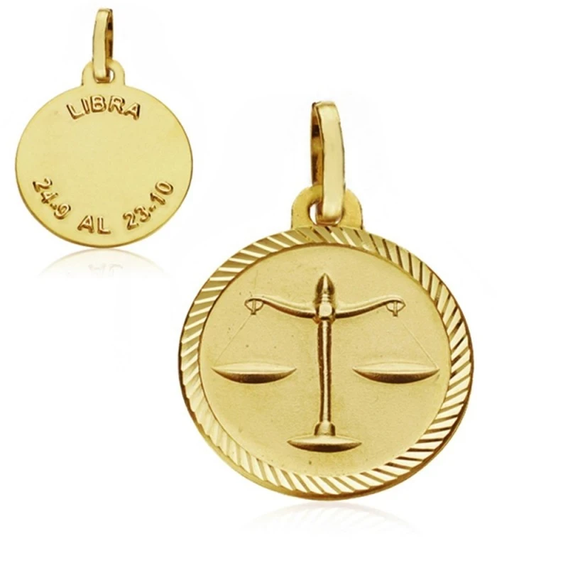 Medalla oro 18k horóscopo Libra 16mm. signo zodiaco [AA7414]