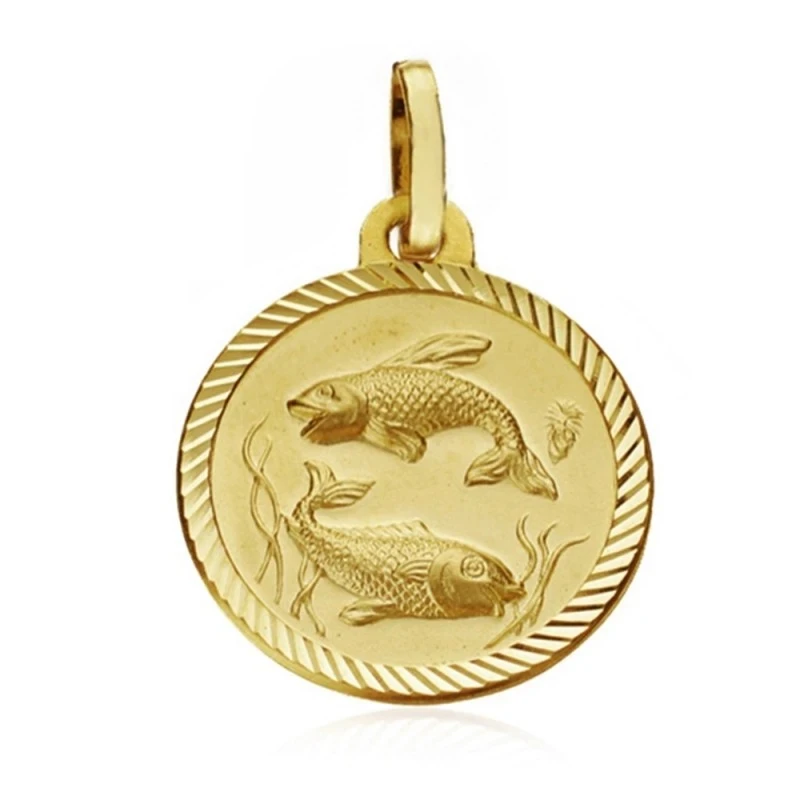 Medalla oro 18k horóscopo Piscis 16mm. signo zodiaco [AA7415]