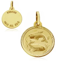 Medalla oro 18k horóscopo Piscis 16mm. signo zodiaco [AA7415]