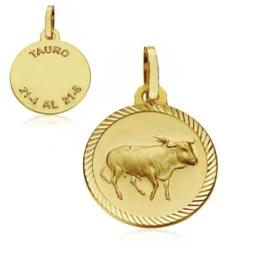 Medalla oro 18k horóscopo Tauro 16mm. signo zodiaco [AA7417]