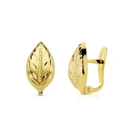 Pendientes oro 18k hoja 13mm. lapidados [AA7460]