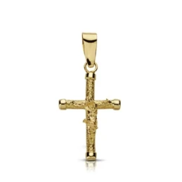 Cruz crucifijo oro 9k 19mm. palo rugoso grueso chatones [AA7483]