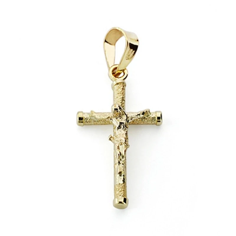 Cruz crucifijo oro 9k 19x10.5mm. palo rugoso fino chatones [AA7484]