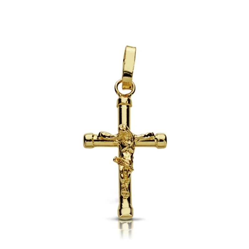 Cruz crucifijo oro 9k 17mm. achatada chatones [AA7489]