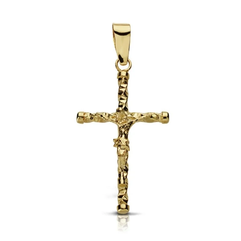 Cruz crucifijo oro 9k 24mm. tallada chatones [AA7493]