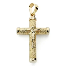 Cruz crucifijo oro 9k 24mm. palo rugoso grueso chatones [AA7495]