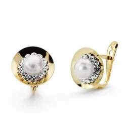 Pendientes oro 9k centro perla circonitas 10mm. comunión [AA7527]