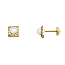 Pendientes oro 18k perla 3.5mm. cultivada circonitas [AA5103]