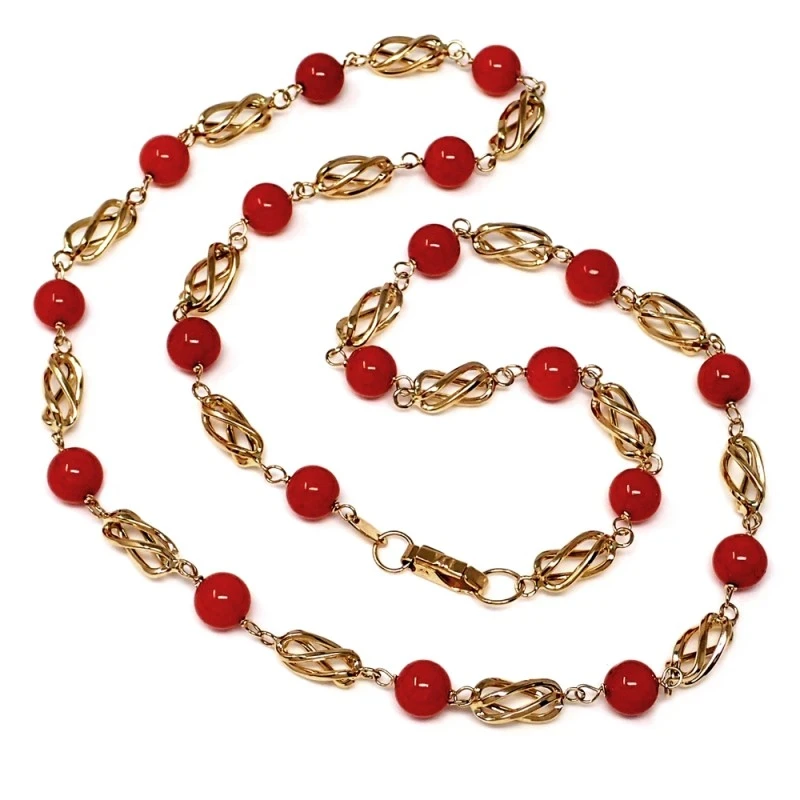 Gargantilla collar oro 18K jaulas coral fino cerdeña 6mm. [AA9572]