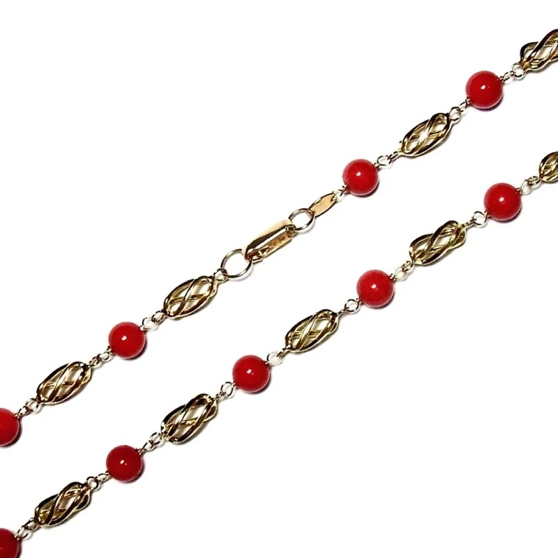 Gargantilla collar oro 18K jaulas coral fino cerdeña 6mm. [AA9572]