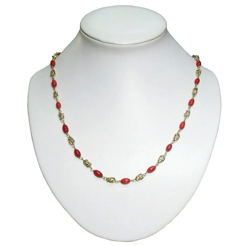 Gargantilla collar oro 18K jaulas coral fino cerdeña 8x5mm.  [AA9574]