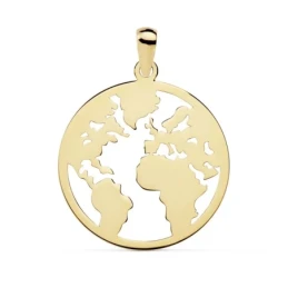 Colgante oro 18k mapamundi calado 20mm. liso mundo [AC0109]
