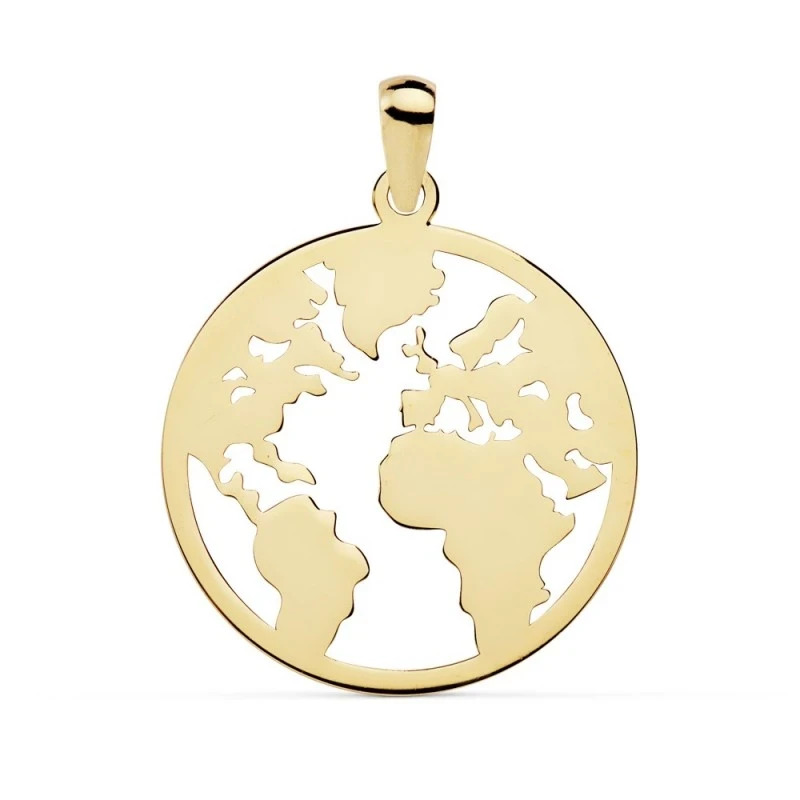 Colgante oro 18k mapamundi calado 20mm. liso mundo [AC0109]