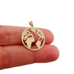 Colgante oro 18k mapamundi calado 20mm. liso mundo [AC0109]