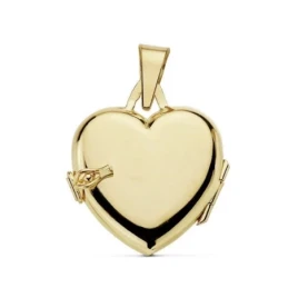 Colgante oro 18k portafotos corazón labrado 23mm. liso detrás