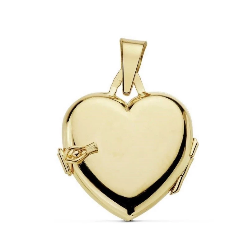Colgante oro 18k portafotos corazón labrado 23mm. liso detrás