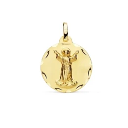 Medalla oro 18k Divino Niño Jesús 18mm. relieve lisa acabado matizado borde detalle tallado