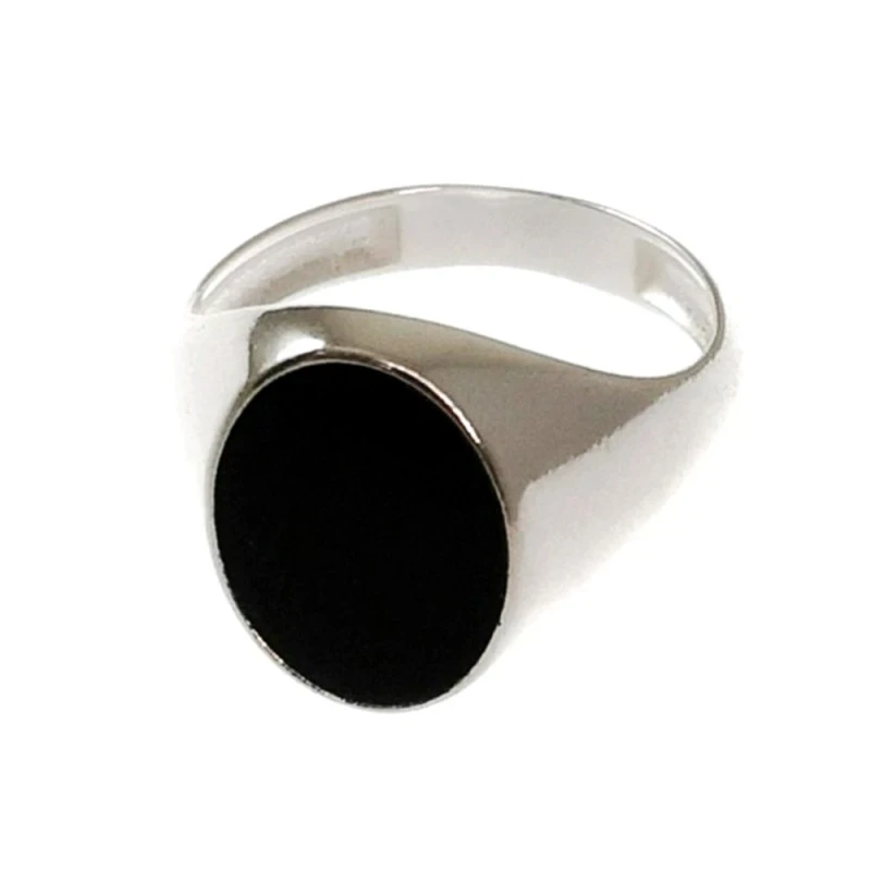 Sello Plata Ley 925m ovalado hombre cabeza esmalte liso negro