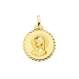 Virgen María medalla oro 18k Primera Comunión colgante 20 mm. lineas