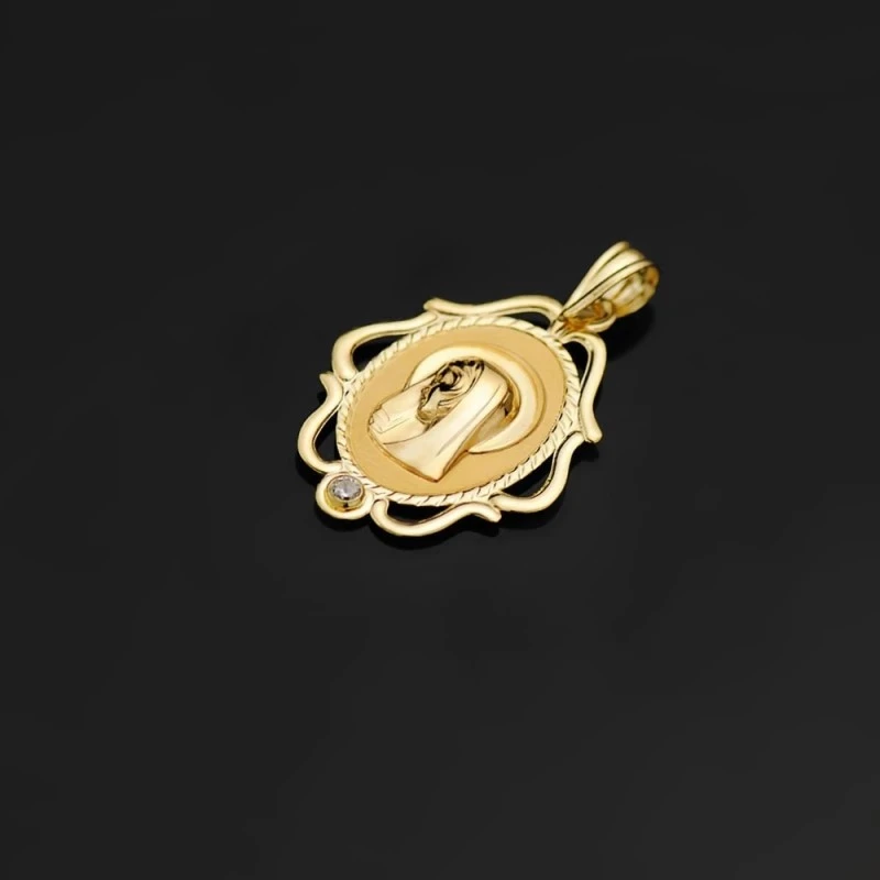 Virgen Niña medalla oro 18k Primera Comunión colgante 24 mm. ovalada