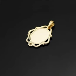 Virgen Niña medalla oro 18k Primera Comunión colgante 24 mm. ovalada