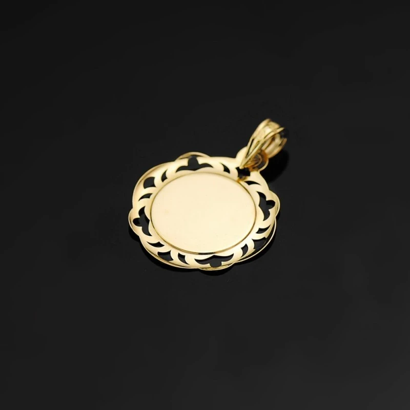 Virgen Niña medalla oro 18k Primera Comunión colgante 20 mm. detalles