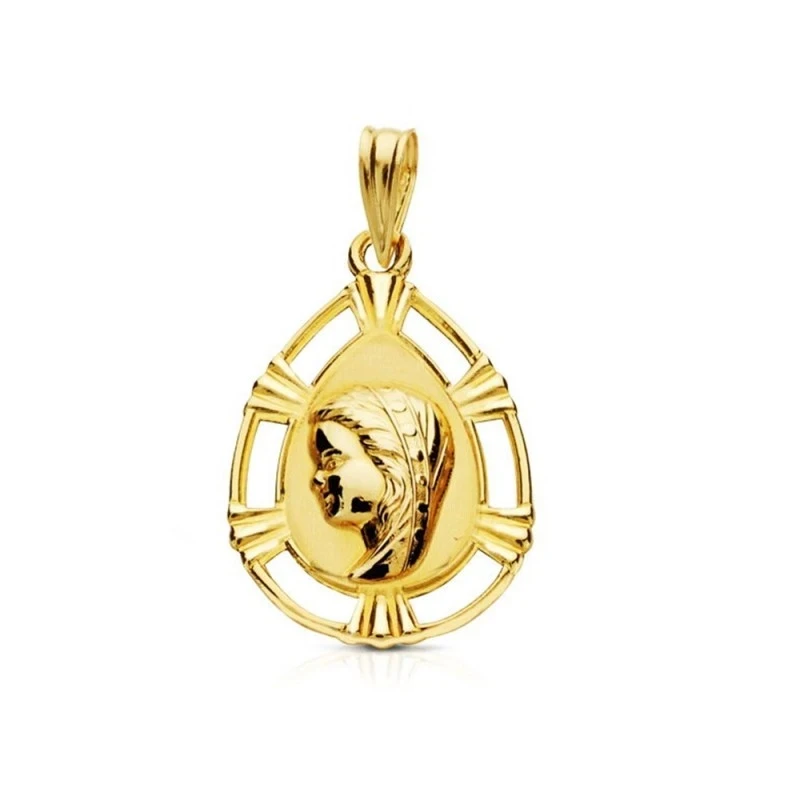 Virgen Niña medalla oro 18k Primera Comunión colgante 23 mm. forma lá