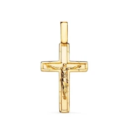 Cruz Cristo Colgante Oro 18k unisex 26 mm. bordes lisos relieve detal
