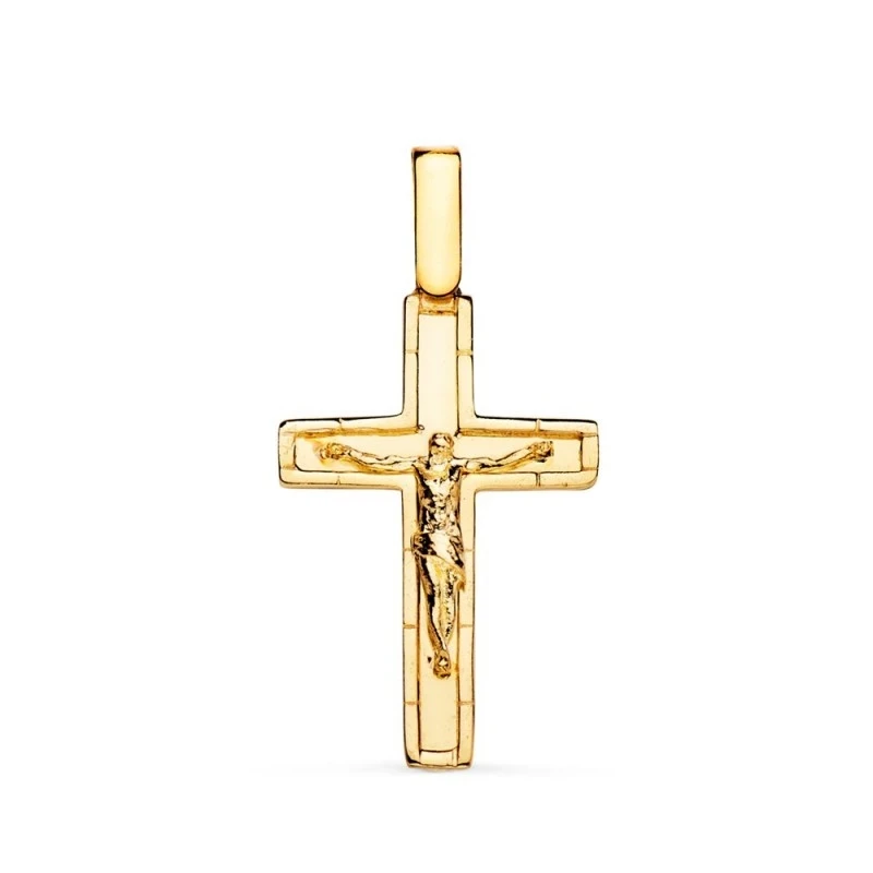 Cruz Cristo Colgante Oro 18k unisex 26 mm. bordes lisos relieve detal