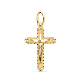 Cruz Cristo Colgante Oro 18k unisex 27 mm. calada centro detalles bor