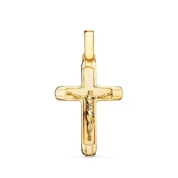 Cruz Cristo Colgante Oro 18k unisex 25 mm. bordes relieve lisos