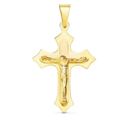 Cruz Cristo Colgante Oro 18k unisex 32 mm. brillo lisa terminaciones